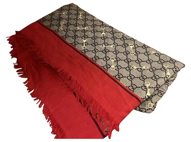 Gucci GG PRINT WITH HORSEBITS MODAL SHAWL Beige Silk  ref.831206