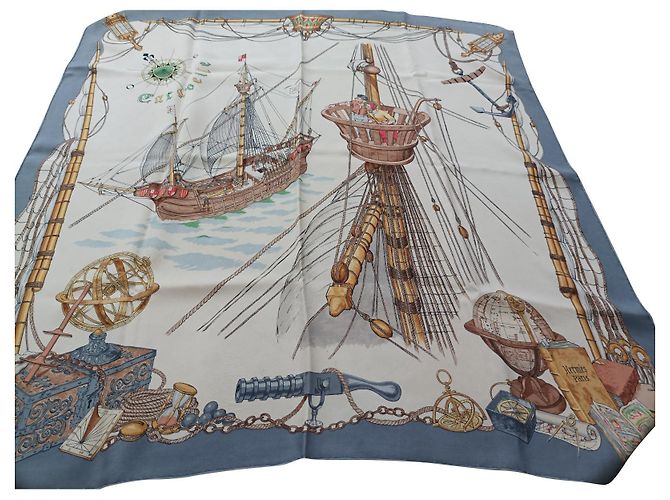 Sciarpa Hermès Caravel in seta blu 