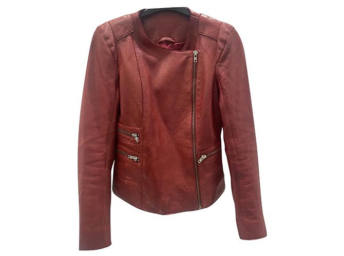 Maje Leather Jacket Dark Red