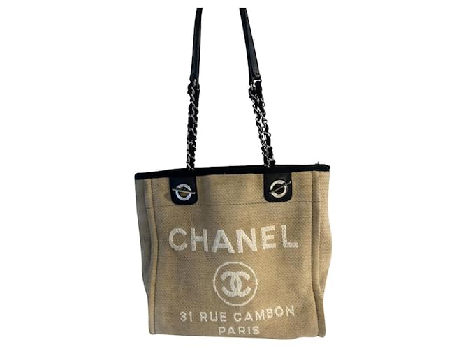 Chanel Deauville Medium model Black Beige Cloth ref.831607 - Joli Closet
