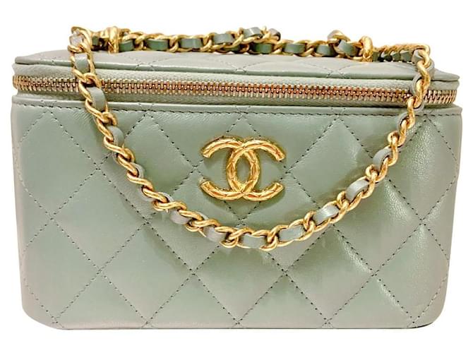 Chanel 22S Long Vanity Case With Letter Handle Caviar Light Blue GHW