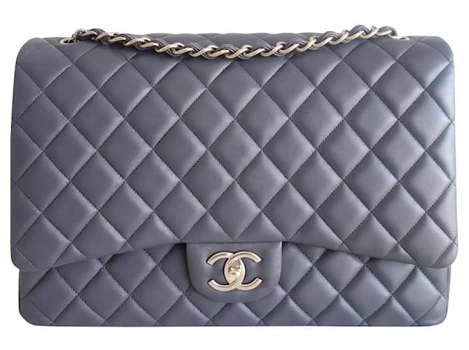 Timeless Chanel bolsa clássica cinza Couro  ref.833242