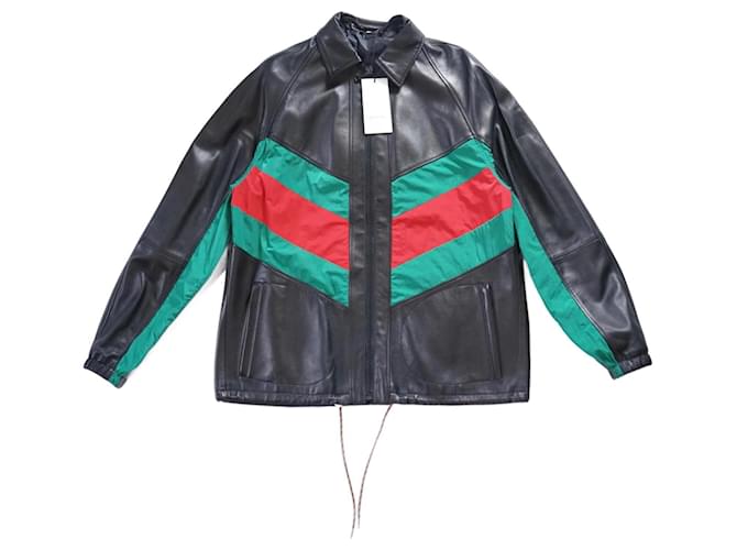 Gucci Men Coats Outerwear Black Red Green Leather Nylon  ref.833268