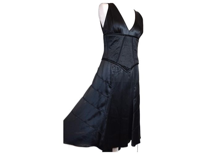 AMANDA WAKELEY DESIGNER KORSETTTES SEIDENKLEID T UK 12 ODER T 38/40 Schwarz