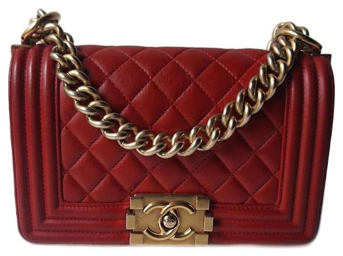 Le Boy Bolsa Chanel Mini Boy Vermelha em Couro de Cordeiro Vermelho