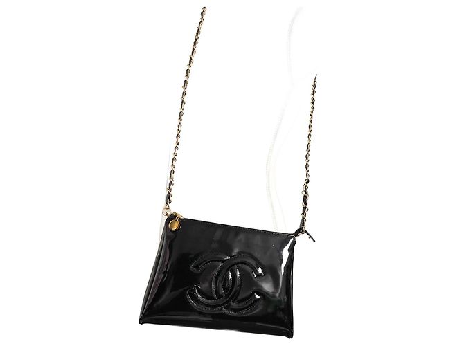 Chanel Black Patent Leather Clutch Bag