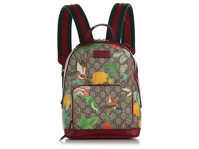 Gucci Brown Small GG Supreme Tian Backpack Beige Cloth Cloth ref