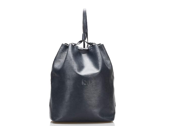Fendi Logo Embossed Leather Drawstring Shoulder Bag Blue Pony-style calfskin  ref.834251