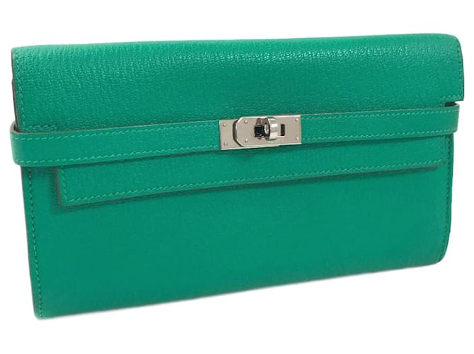 Hermès Epsom Kelly Wallet Green Leather Pony-style calfskin  ref.834410