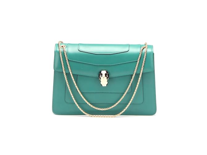 Bulgari Serpenti Forever Leather Shoulder Bag Green Pony-style