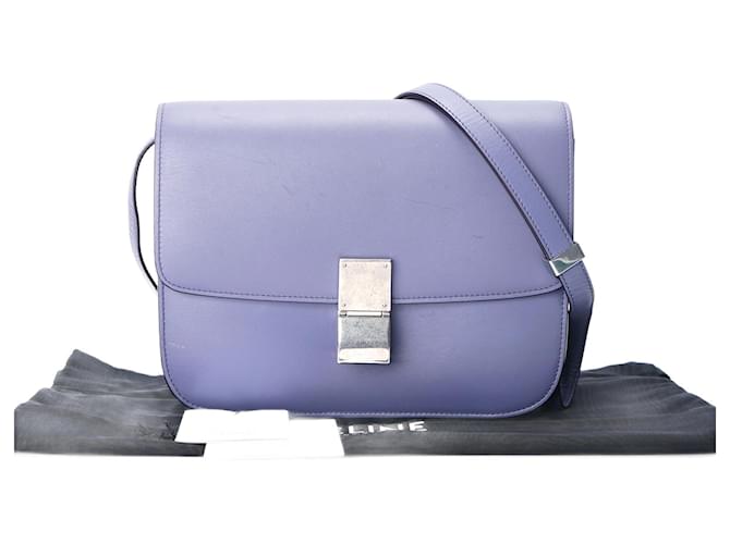 Céline Celine Leather Classic Box Flap Bag Leather Crossbody Bag in Very Good Condition Purple  ref.834622