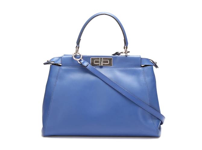Fendi Leather Peekaboo Handbag 8BN226 Blue Pony-style calfskin  ref.834623