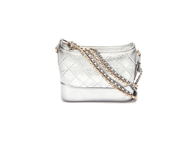Chanel Metallic Leather Gabrielle Shoulder Bag Silvery Lambskin