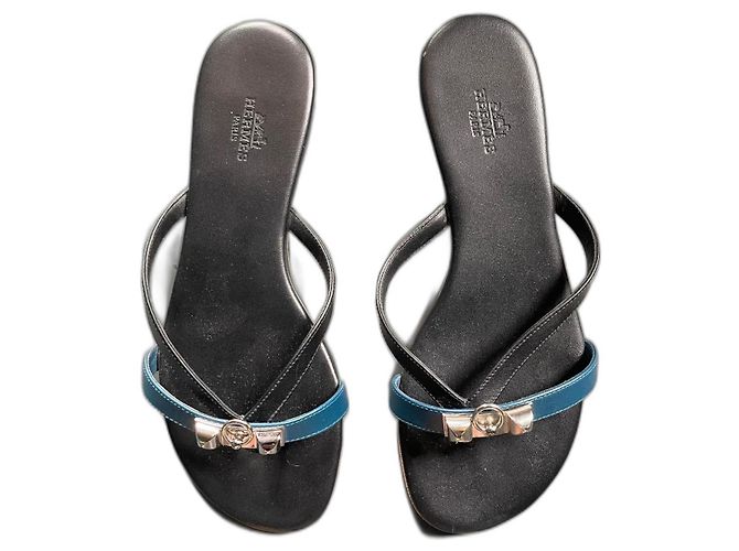 Sandali Corfou Hermès in pelle nero e blu 
