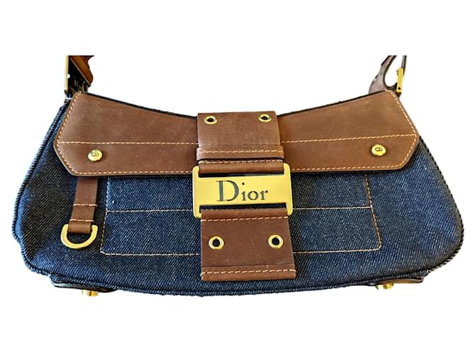 Sac Dior Colombus Jean Bleu Denim & Cuir Bleu Marine  ref.834693