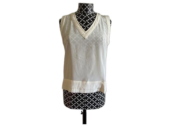 Top Chanel de manga curta transparente cor eggshell Fora de branco