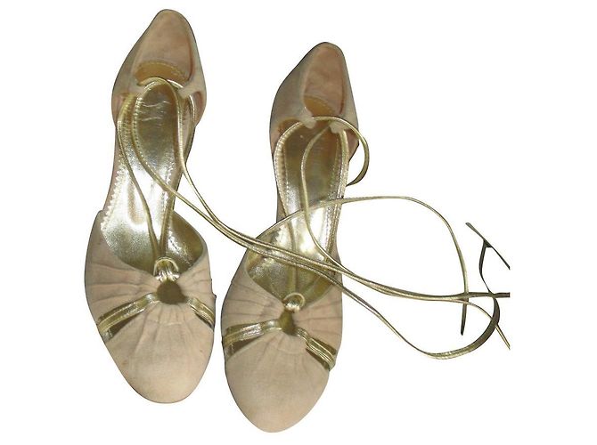 Zapatos de Salón Alain Manoukian Ante Beige y Dorado 8cm