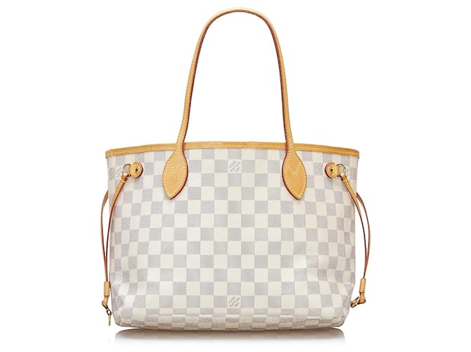 Louis Vuitton White Damier Azur Neverfull PM Toile Blanc  ref.834895