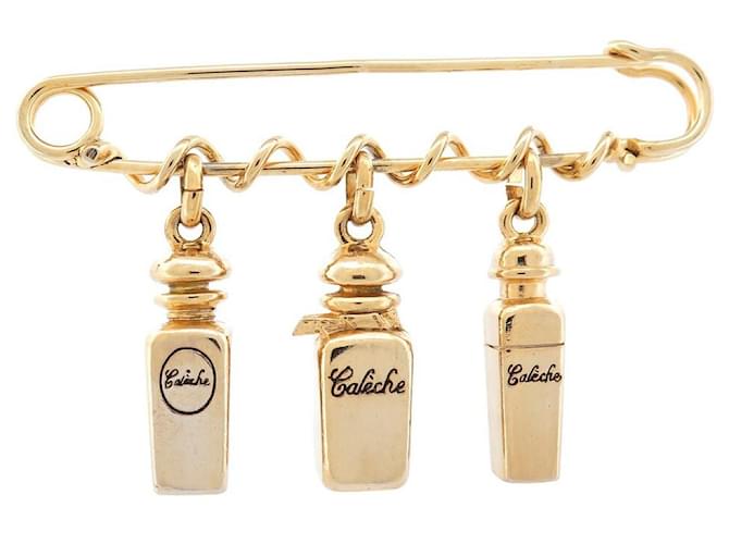 Hermès VINTAGE BROCHE HERMES CHARMS PERFUME CALECHE BRELOQUES METAL DORE GOLD BROOCH Golden