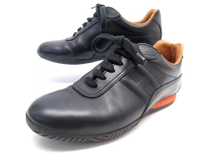 Hermès CHAUSSURES HERMES BASKET LOGO H 35.5 SNEAKERS CUIR NOIR BLACK LEATHER SHOES  ref.834948