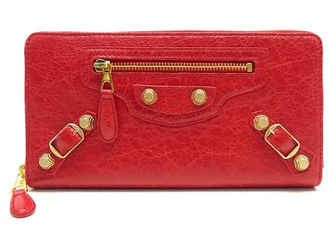 NEUF PORTEFEUILLE BALENCIAGA CONTINENTAL CLASSIC 253053 CUIR ROUGE WALLET  ref.834970