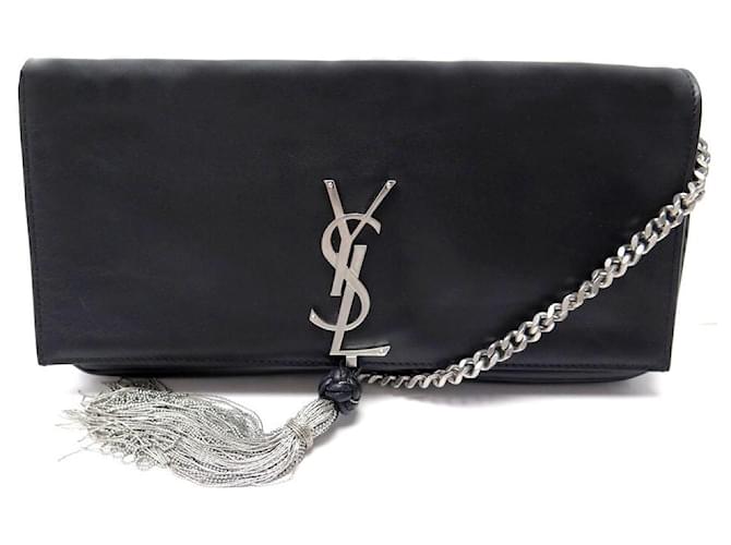 NEUE SAINT LAURENT KATE SOUPLE BAGUETTE HANDTASCHE MIT POMPON HANDTASCHE Schwarz Leder  ref.835017