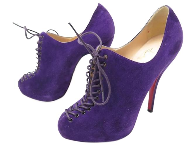 CHRISTIAN LOUBOUTIN BOOTS 24 holes 37 PURPLE SUEDE BOOTS  ref.835031