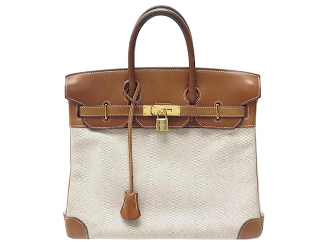 Hermes Birkin Bag Canvas Gold Hardware In Brown