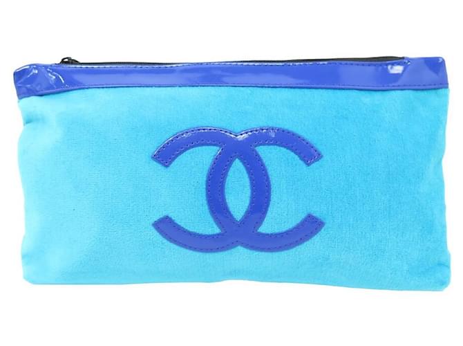 CHANEL BEAUTE SPONGE TOILETRIES BAG LOGO CC LIGHT BLUE NEW POUCH Cotton  ref.835086