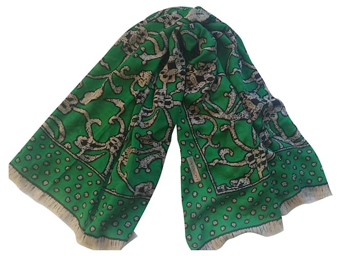 Givenchy Silk scarves Black Beige Green Wool  ref.835144