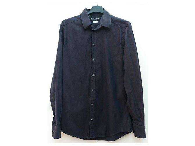 Camisa Dolce & Gabbana Gold Series Preta com Listras Azuis Algodão M Preto