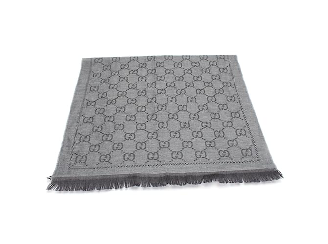 Grey GG Jacquard Pattern Knitted Scarf