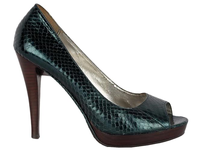 Calvin Klein Python Peep-Toe Shoes Green Leather  ref.835763