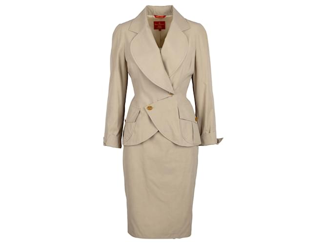 Conjunto de saia e jaqueta bege Vivienne Westwood Viscose Fibra de celulose  ref.835776