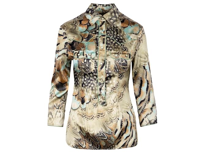 Blusa de seda con estampado de plumas de Roberto Cavalli Multicolor  ref.835778