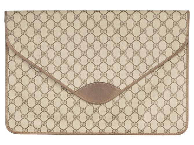 Gucci Monogram Lona A4 Portadocumentos Pochette Beige Cuero  ref.835827