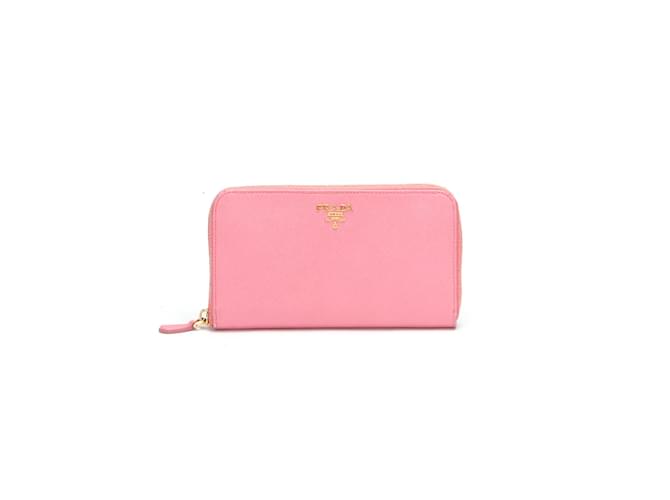Prada Saffiano Zippy Wallet Leder Lange Geldbörse in gutem Zustand Pink  ref.836319