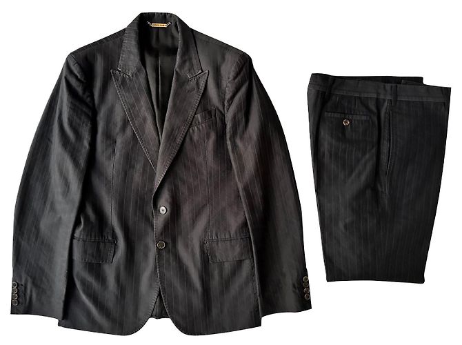 Completo Roberto Cavalli gessato in cotone blu scuro