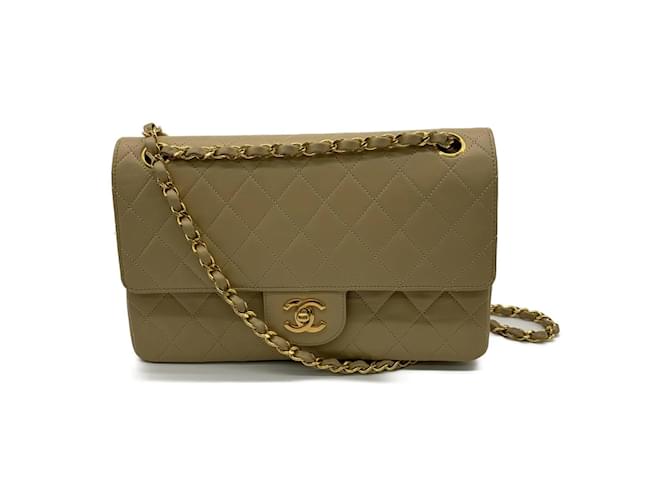 Chanel Medium Classic Double Flap Bag Beige Leather Lambskin ref