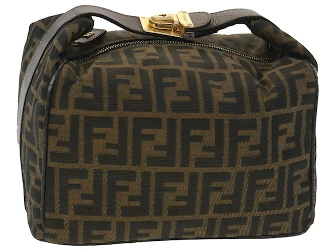 FENDI Zucca Canvas Vanity Cosmetic Pouch Black Brown Auth 37617  ref.836396
