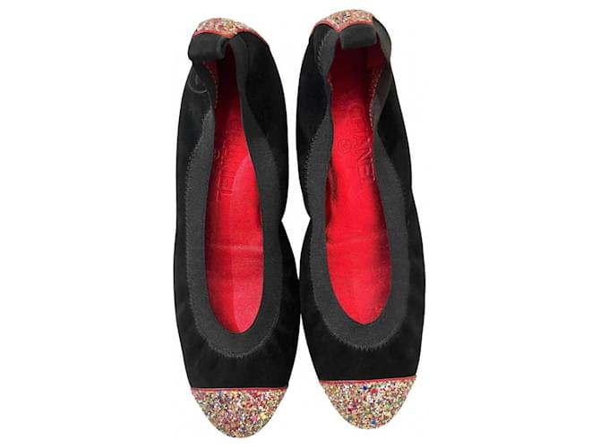 Chanel Zapatillas de ballet Negro Terciopelo  ref.838884