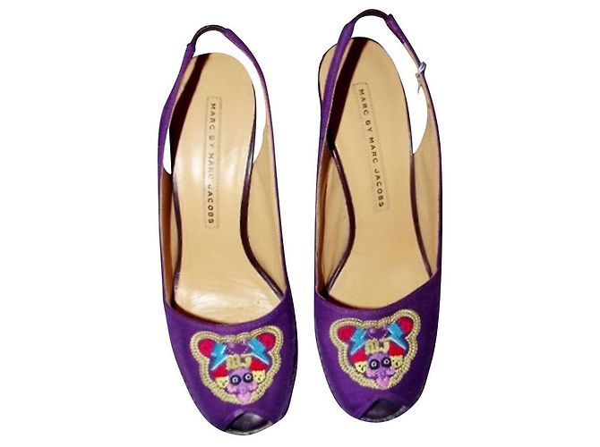 MARC BY MARC JACOBS SECOND HAND WEDGES EMBROIDERED MOUSE TRIMATERIE 38.5 Dark purple