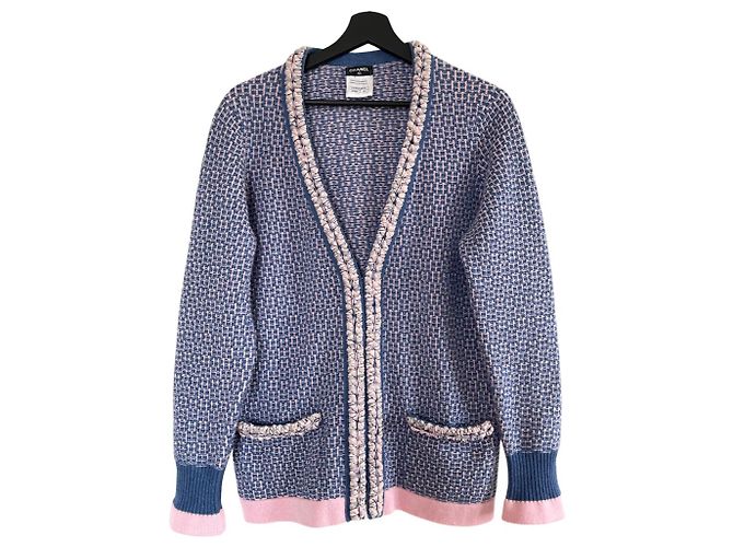 Chanel geflochtene Kaschmir Strickjacke Blau und Rosa Pink
