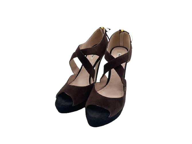 MIU MIU  Sandals T.eu 38.5 Suede Brown  ref.839067
