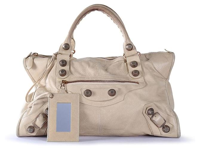 Balenciaga Beige Leather Studded Large City Bag  ref.839530