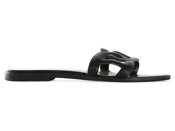 Hermès Hermes Black Nappa Leather Aloha Open Toe Slippers