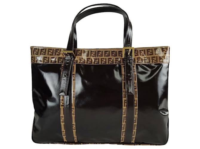 Fendi unisex vintage brown coated canvas handbag Cloth  ref.839727