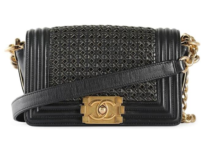 Chanel Black & Gold Sheepskin Leather Braided Small Boy Reverso Flap Bag  ref.839759 - Joli Closet