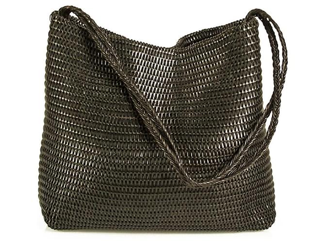 Autre Marque Desmo Black Woven Leather Braided Strap Shoulder Bag Hobo Shopper Handbag Cotton  ref.839838