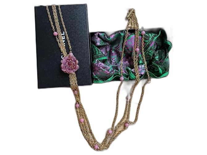 Vintage Chanel Maison Gripoix lange Halskette Pink Glas  ref.839856